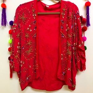 Anthropologie Blink London Red Beaded shirt kimono